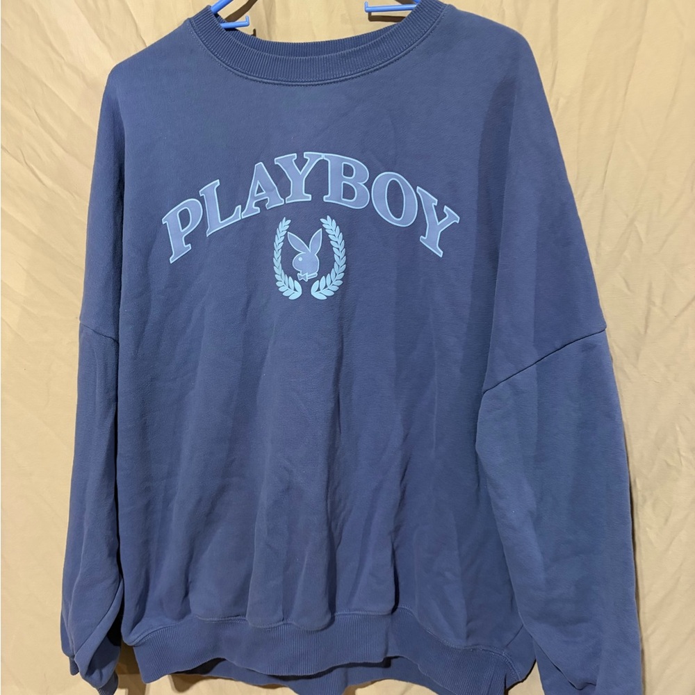 PLAYBOY Navy Blue Crewneck Sweatshirt with Light Blue Logo